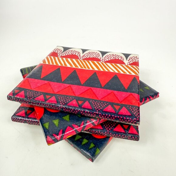 Marimekko Kompotti Decoupage Ceramic Square Coasters Set Of 4 - Picture 1 of 3